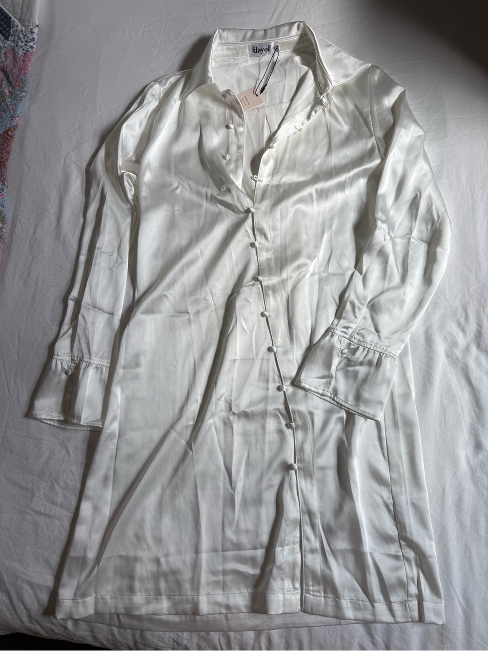 Our Day Of White Satin Button-Front Sleep Dress
